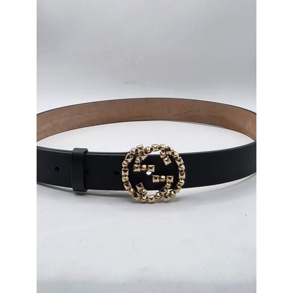 Gucci Black Leather Gold-tone GG Buckle Belt S 80/32 sz